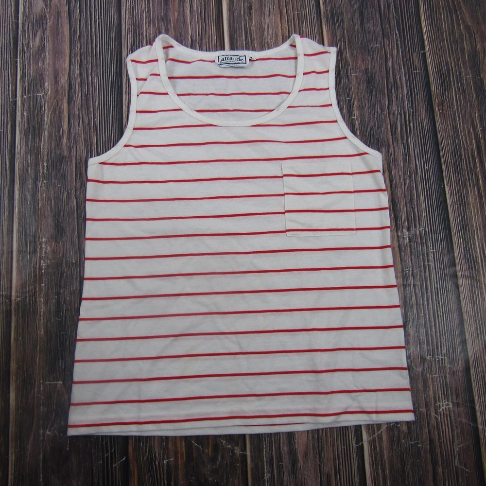 Vintage New Attitude Tank Top Womens M White Red Striped Scoop Neck Granny Core